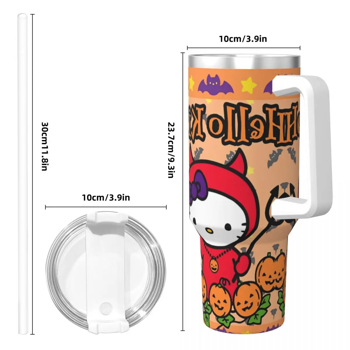 Gobelet en acier inoxydable Hello Kitty pour Halloween, bouteille d'eau, tasse à café, tasse imprimée Travelist, garde la chaleur, 3 clics froids