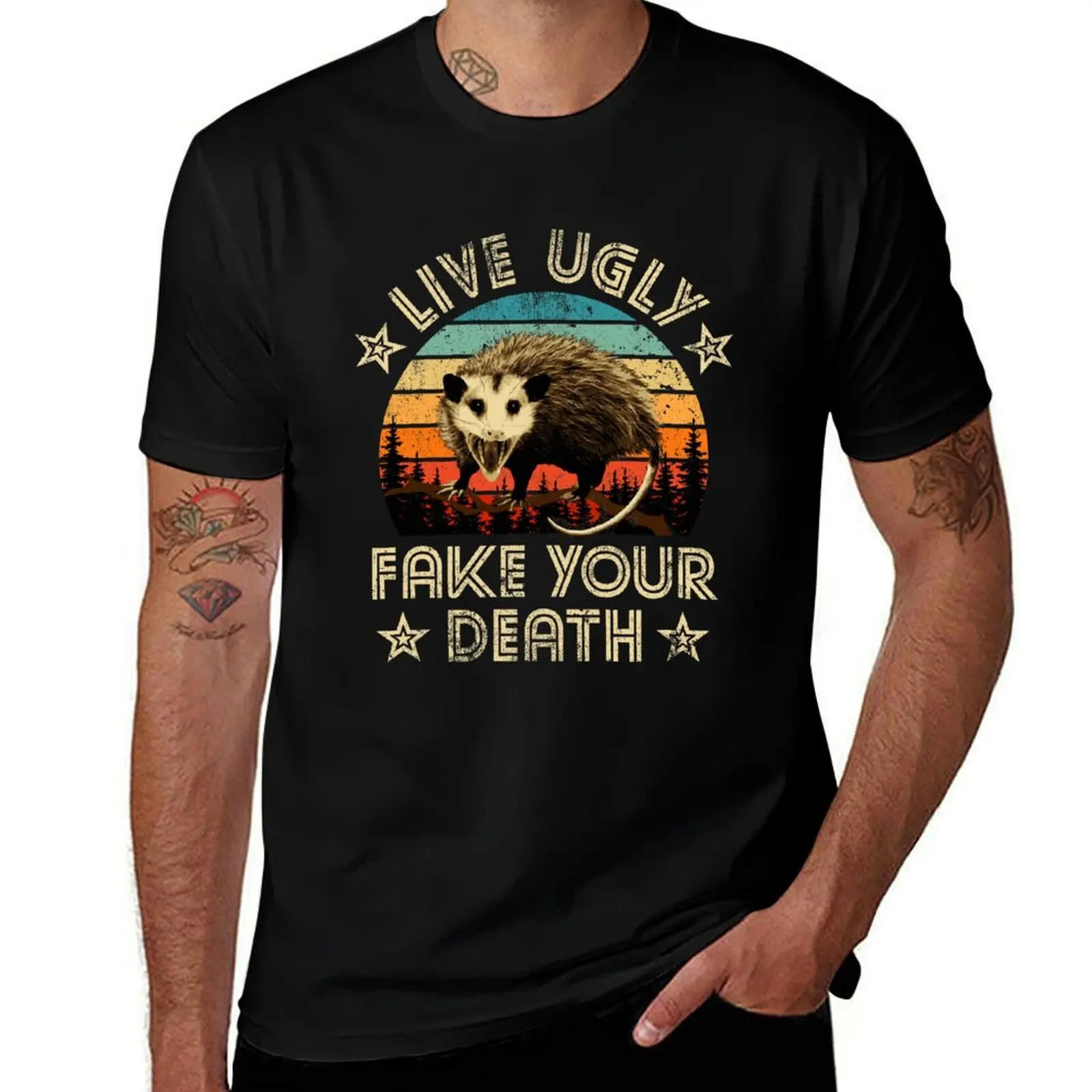 

Possum Live Ugly Fake Your Death Funny Vintage T-Shirt cotton t shirt pack cotton t shirts man 100%