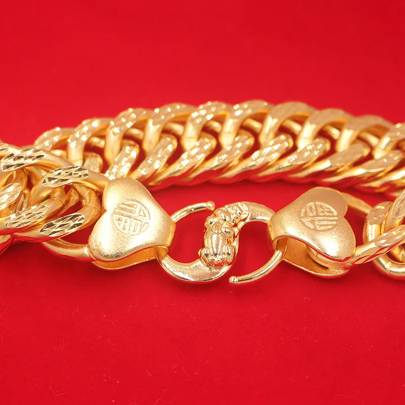 men’s fu character carved gold bracelet produced from 24K pure gold AU999 suits low-key restrained workplace collocation.