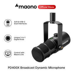 Maono USB/XLR mikrofon dynamiczny All Metal z jednym dotkniÄciem wyciszenie wzmocnienie wtyczka sÅuchawkowa i regulacja gÅoÅnoÅci dla Podcasting Streaming PD400X