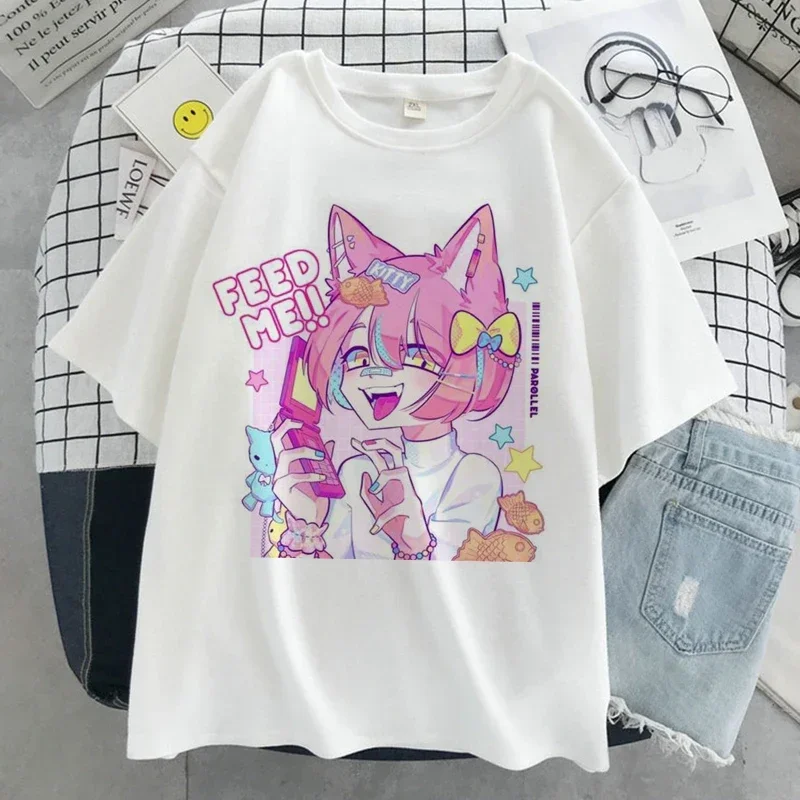 NONE Kawaii Cartoon Grafik Druck T-shirt Frauen Harajuku Ästhetischen Rosa Top T-shirt Blusen 2024 Neue Korea Mode Y2k Weibliche T Shirt 7