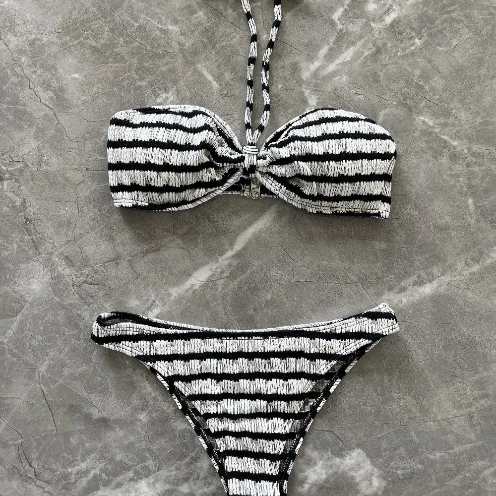 

Striped Bandeau Bikini Set Women Halter Swimwear