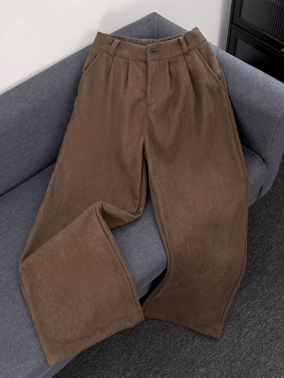 

Американские ретро-брюки из вельвета для мужчин, зимние, модные, брендовые, на флисовой подкладке, прямые, свободные, широкие, длинные, в стиле lazy style