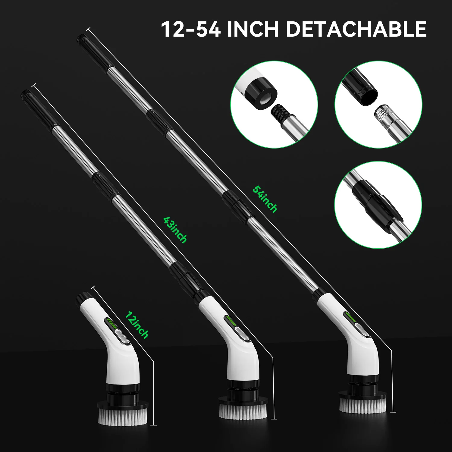 فرشاة تنظيف كهربائية للمطبخ، أداة عمل منزلية قوية، مقبض طويل قابل للفصل وقابل للتعديل مع 8 رؤوس فرشاة قابلة للاستبدال #3