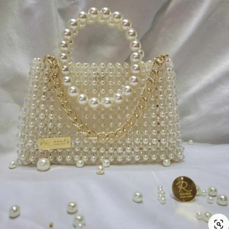 Light Luxury Ins Design Pearl Square Handbag Customizable Color Bead Bag High-end Exquisite Banquet Dress Bags 2024 New Item