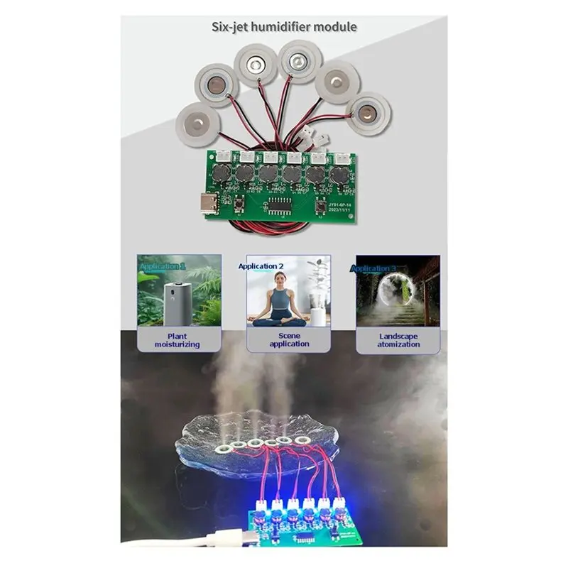 A01E-Humidifier Module Kit Ultrasonic Nebulizer Mist Driver Circuit Board With 6 Nozzle Interface Nebulizing Control Board