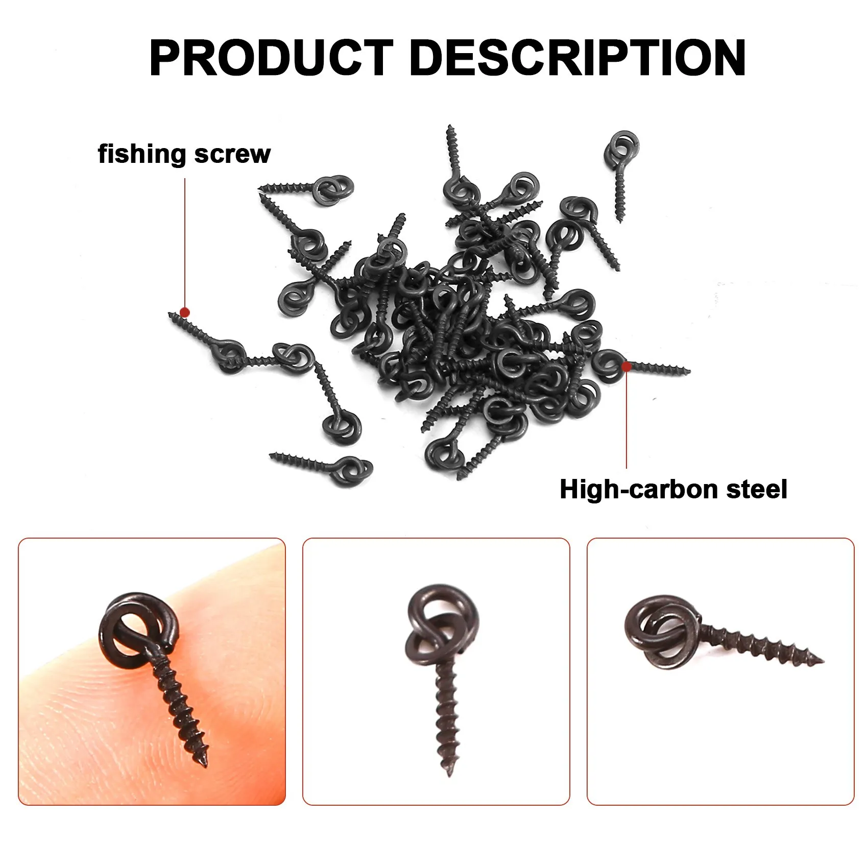 50pcs Carp Fishing Boilie Screw with Solid Ring Bait Tool Chod Rigs Carp Fishing Hair Tackle Accessory