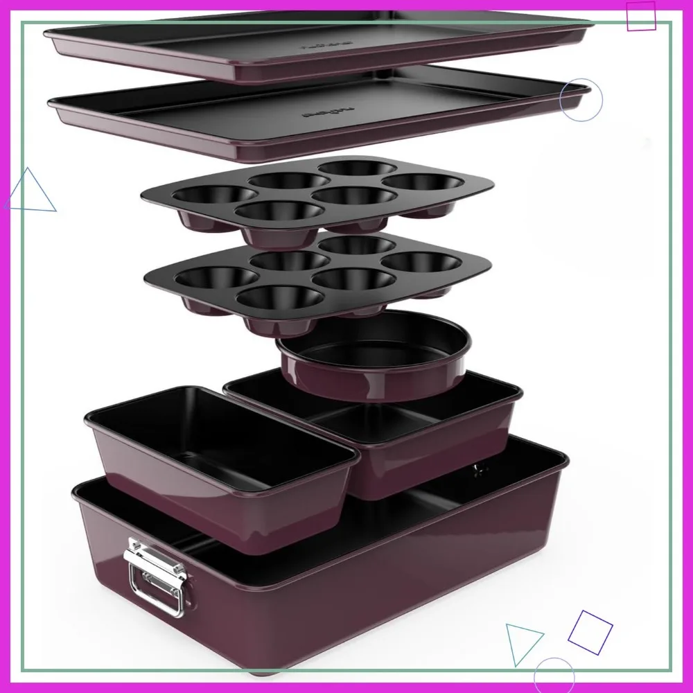 

8-Piece Nonstick Bakeware Set, Oven Safe to 450°F, Stackable Pans for Baking Cakes, Muffins & Cookies