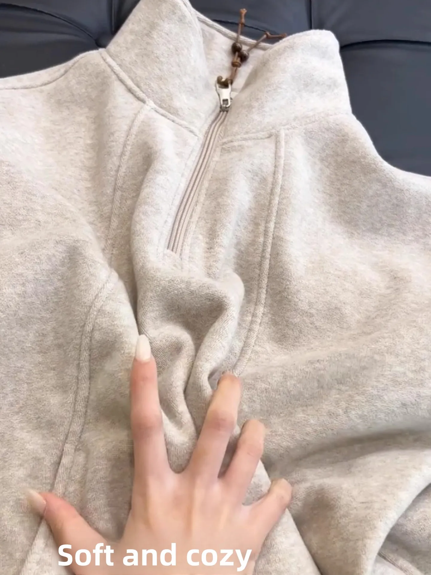 

Terry Cloth Sweatshirt Women Winter Lazy Bottom Drawstring Half Zipper Stand Collar Sweatshirt Standard Fit Thickened Outerwear