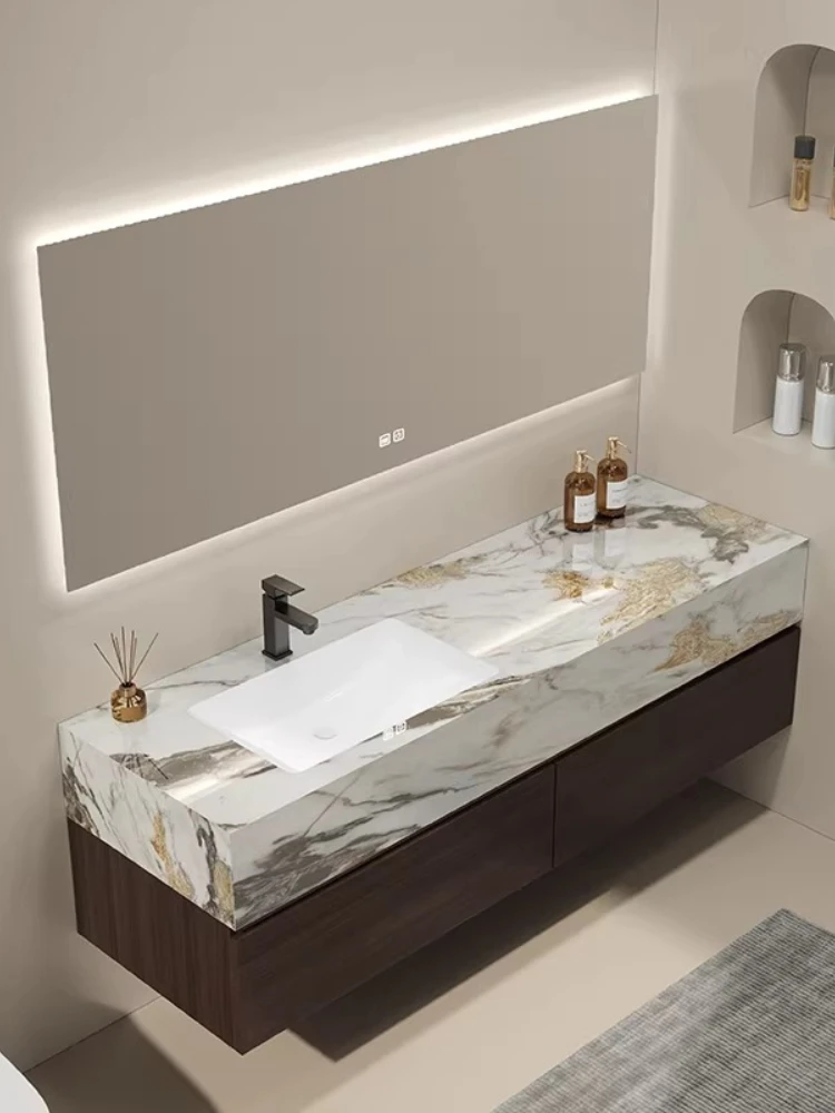 Customizable solid wood slate integrated bathroom cabinet combination bathroom washbasin cabinet combination can be customized