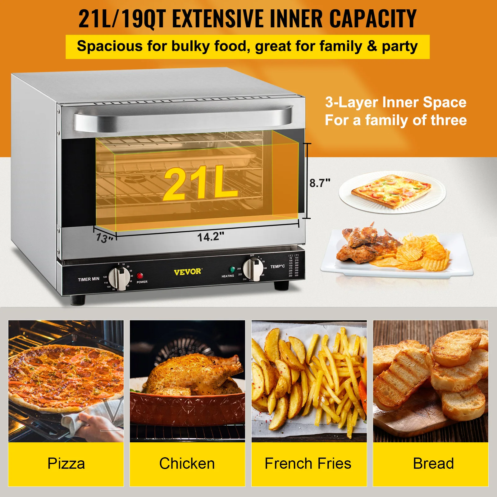 VEVOR  Electric Oven Commercial Multifunction Countertop 3/4-Layer Baking Machine Home 21L 47L 66L Toaster Pizza Convection Oven