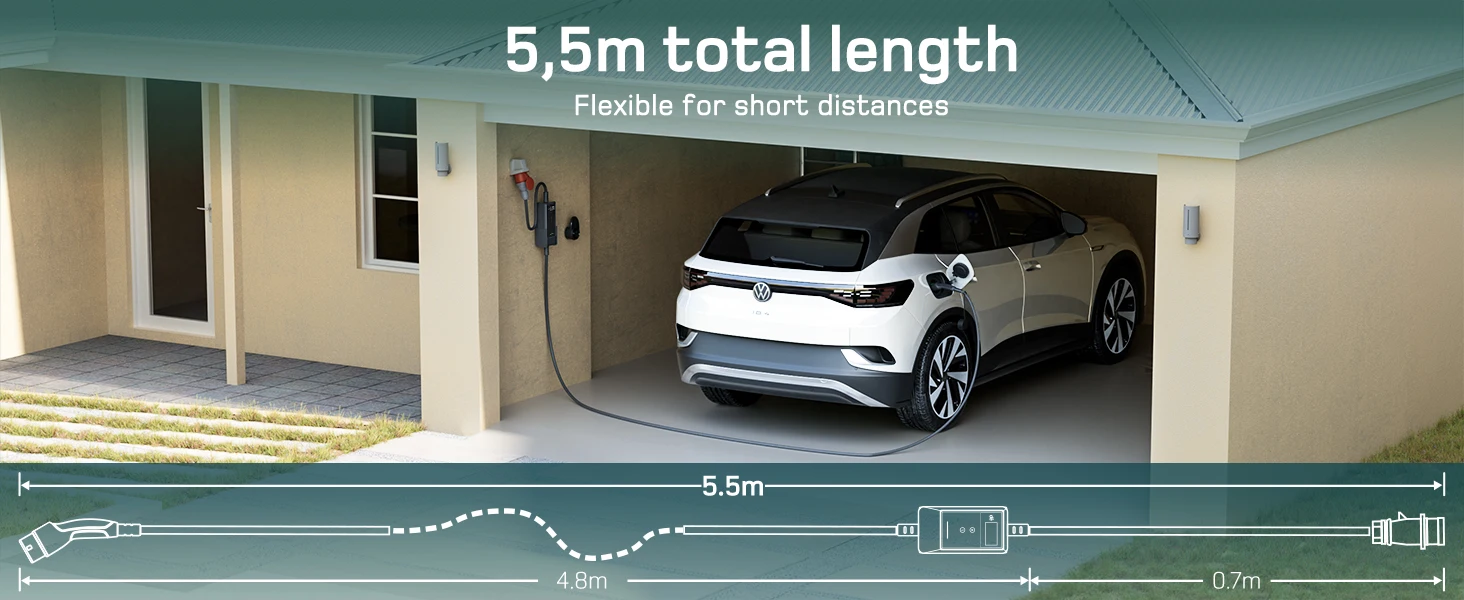 dé Mobile Wallbox 11kW Typ 2 APP 16A 3-Phasen 5,5m 7m 10m 15m 20m 25m Ladekabel Elektrofahrzeug-Ladegerät CEE-Stecker auf Typ 2 mit Einstellbarem Strom EV-Ladegerät RCD Typ A 30mA (AC) + 6mA (DC) – Detail 9