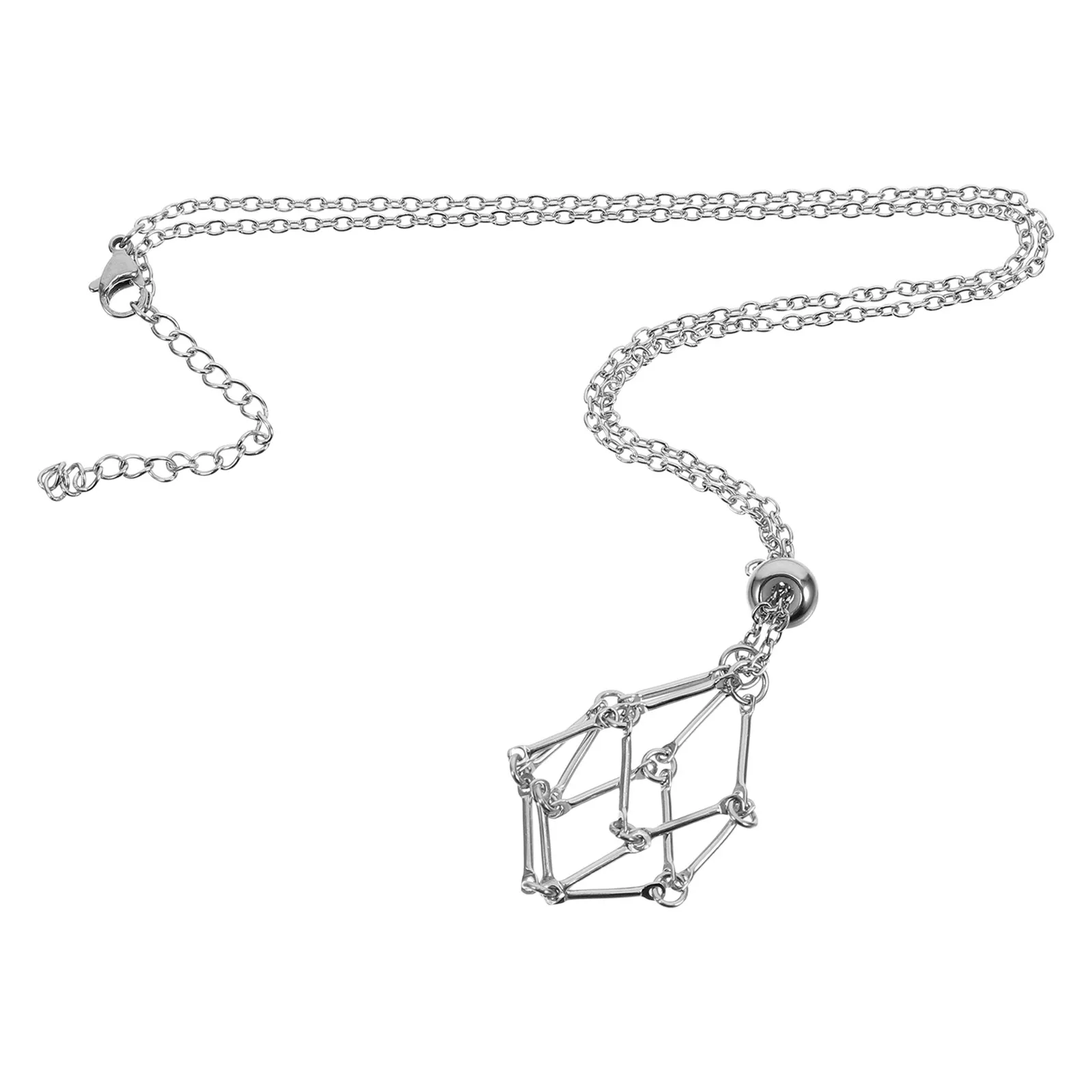 

Stainless Steel Crystal Cage Necklace for Stones Adjustable Length Handcrafted Pendant for Raw Crystals Elegant Spirituality