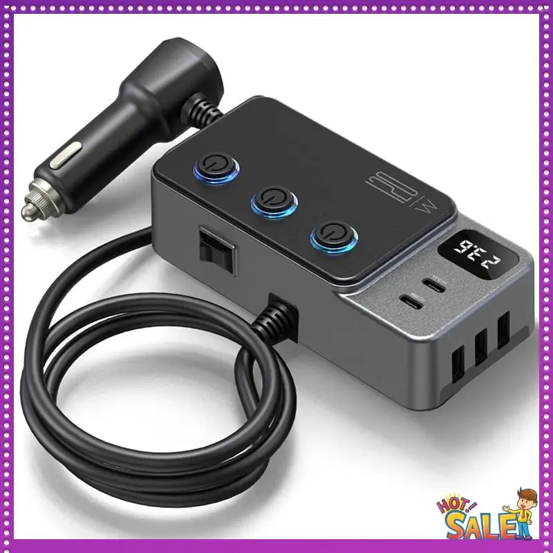 AA87 Car-Mounted Cigarrete Lighter Adapter USB Switch PD Super Fast Charge 120W Car Charger Universal Holde Digital Display