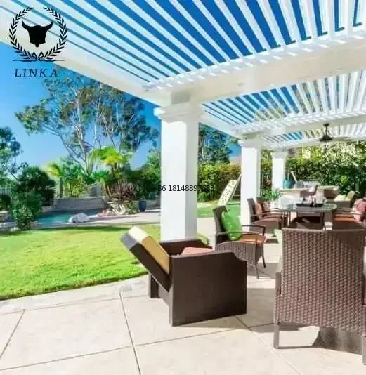 Garden Louver with Retractable Awning Sunshade Canopy Metal Outdoor Pergola Aluminium Gazebos Space PVC