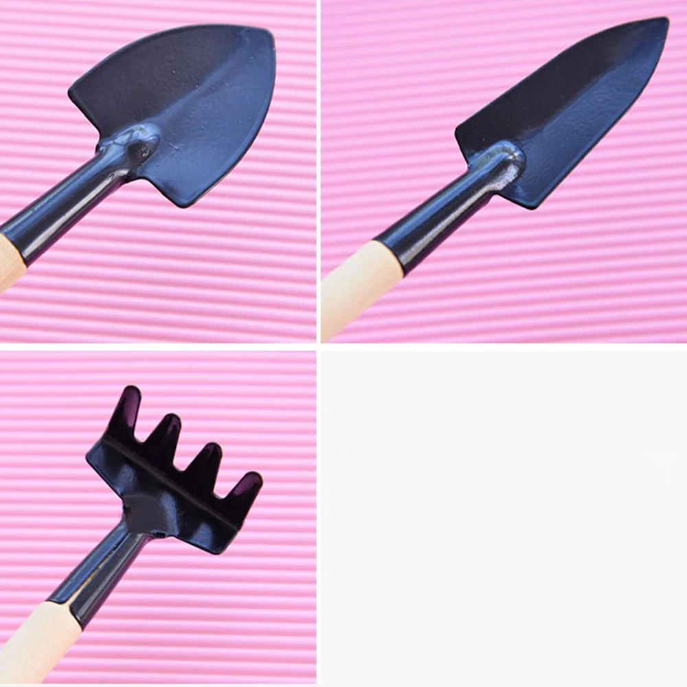 3 stks/set Mini Tuingereedschap Schop Hark Spade Houten Handvat Metalen Kop Kinderen Voor Potplanten En Tuinplanten Toepassen