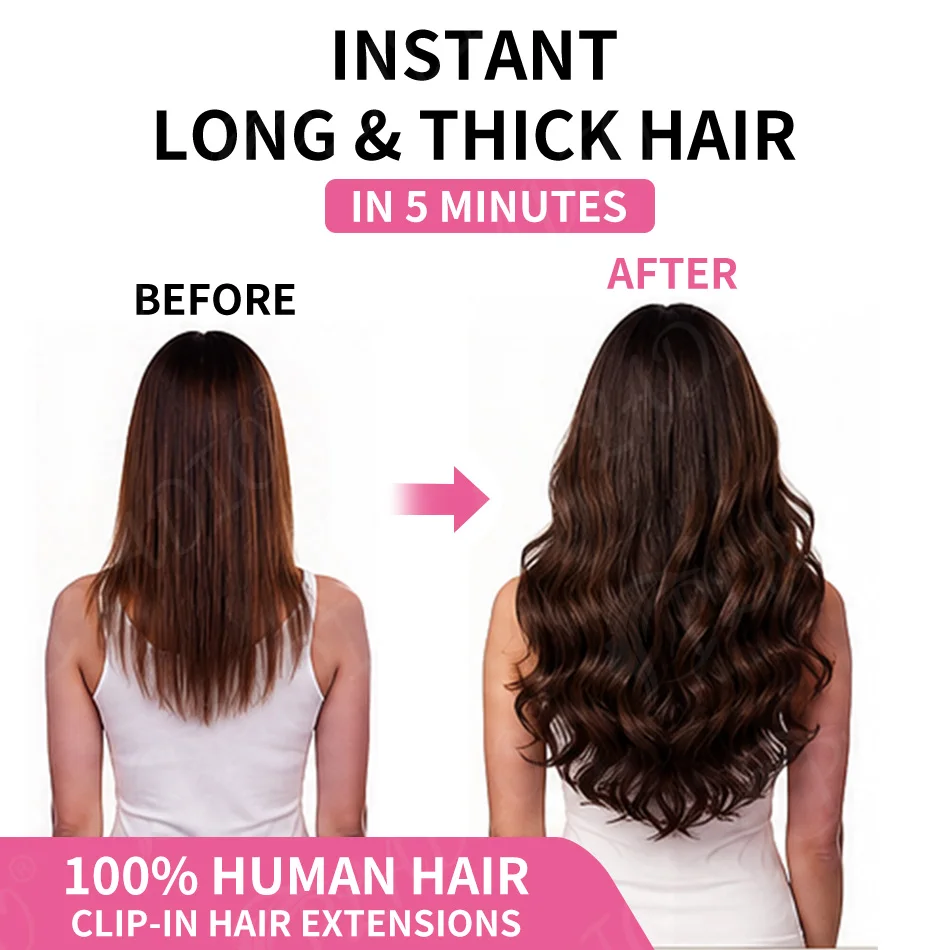 100% Human Hair Clip in Extensions Color 4# 7Pcs 120g Remy Invisible Natural Double Weft Silky Straight for Women