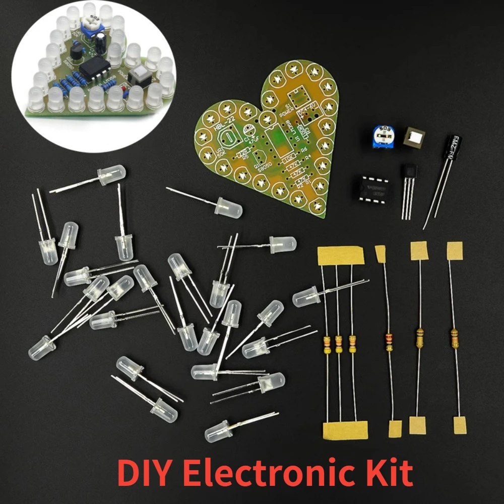 DIY Elektronisches Kit Herzform Atemlampen-Kit LED-Blinklicht Herzförmige elektronische Komponenten Schweißübungsbrett