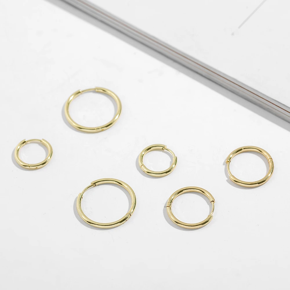 Gold Color Small Hoop Earrings Stainless Steel Circle Round Huggies for Women Men 2020 Ear Ring Bone Buckle Fashion Jewelry 25MM