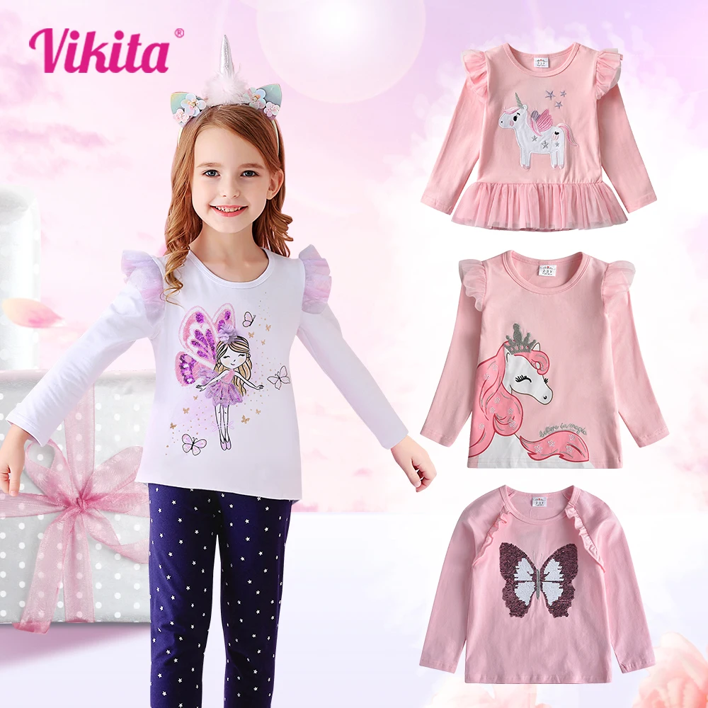 

VIKITA Girls T Shirts Spring Autumn Winter Long Sleeve Toddler Girls Tops for Daily Casual Wearing for 2-8 Years Kids Cute Girl