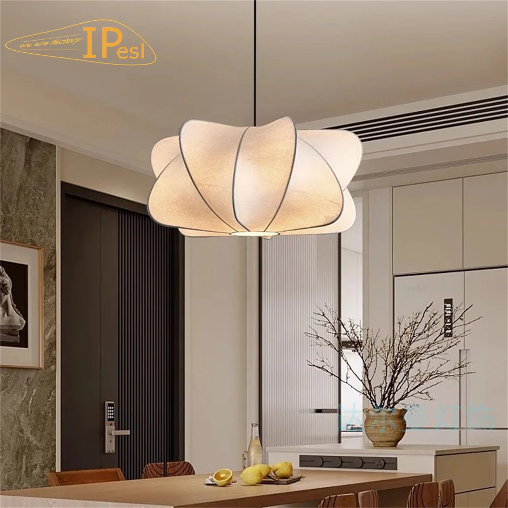 

Wabi Sabi Living Room Ceiling Lamp Shop Bar Parlor Pendant Lights Silk cloth Flannel Hanging Chandelier Home Decorations Lustre