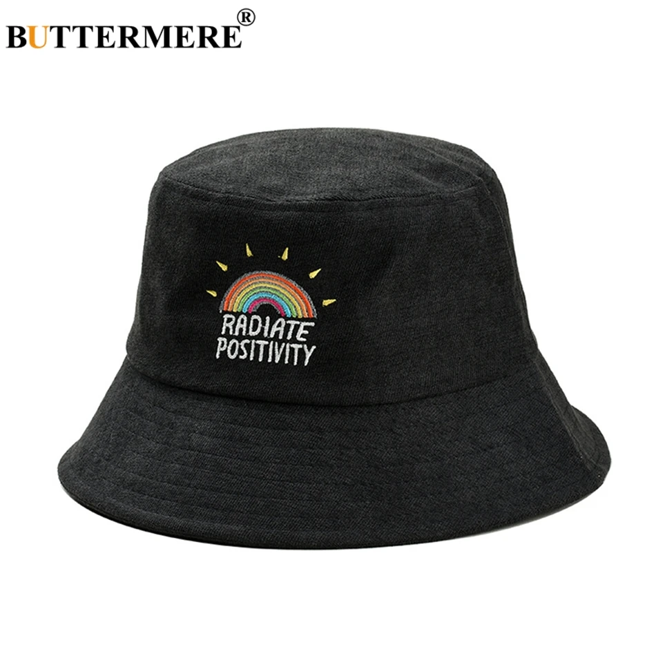 BUTTERMERE Women Bucket Hat Yellow Rainbow Corduroy Fishing Hats Men Summer Vintage Ladies Hip Hop Bucket Hat Street Unisex