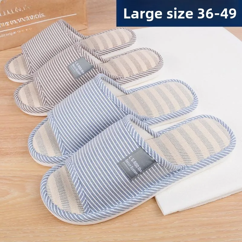 Large Size Men's Fabric Slippers Spring Autumn Home Use Indoor Cotton Linen Four Seasons Flax Slippers Soft Bot Anti-Slip
