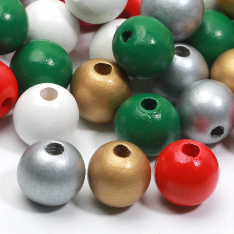 15mm 10pcs Christmas Red Green Round Balls Spacer Beads Bracelets Wood Beads For Jewelry Making DIY Jewelry Handmade Accessories