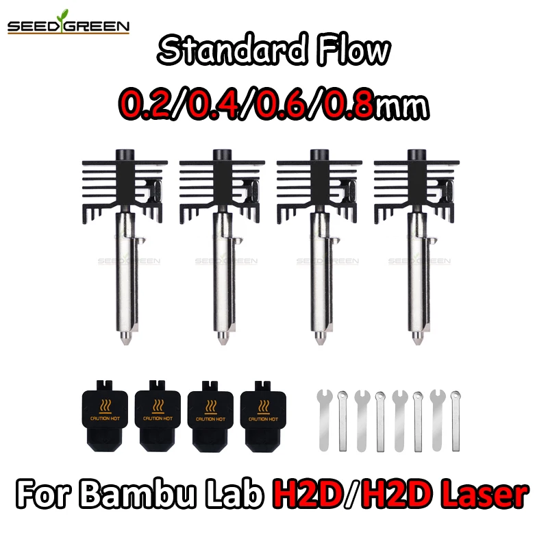 

Для H2D Hotend Для Bambu Lab Комплект сопел H2D 0,2/0,4/0,6/0,8 мм сопло H2d Hotend с высоким расходом Standard Flow Hot End для Bambu