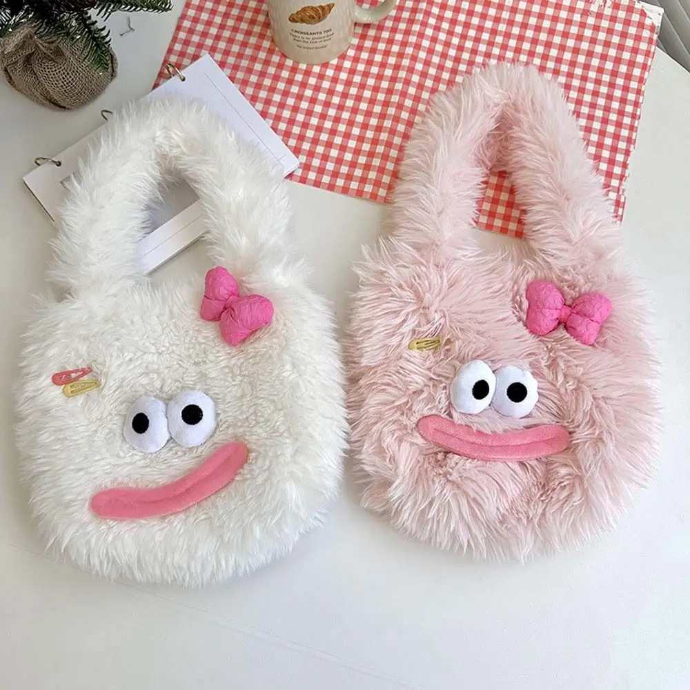 Bowknot Plush Doll Tote Bag Sausage Mouth Big Eyes Ugly Doll Shoulder Bag Stuffed Doll Bag Korean Style Cartoon Handbag