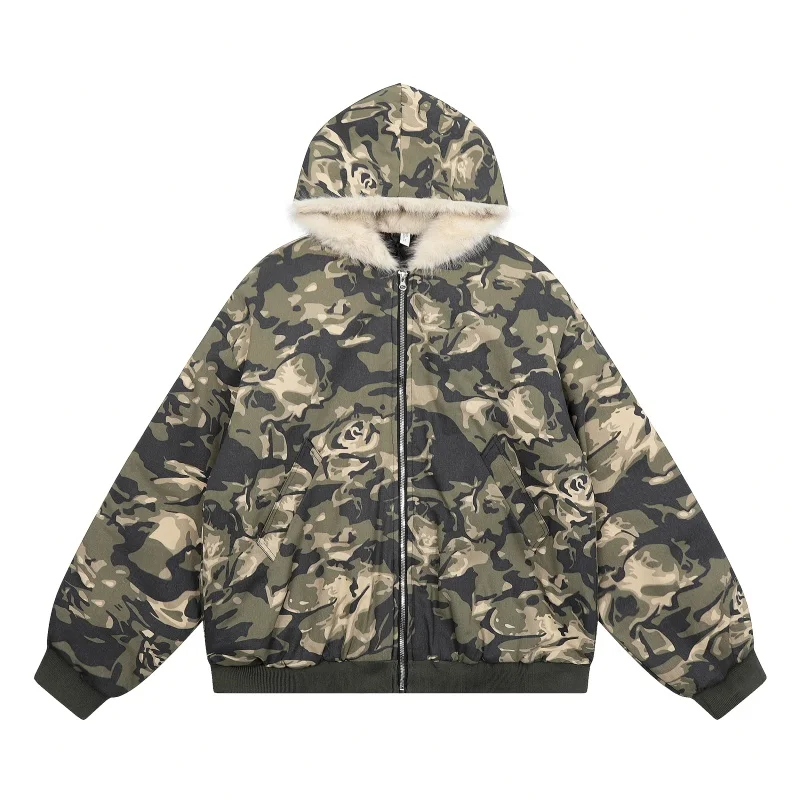 Winter 24SScleanfit Mens Womens Warm Camouflage Full Print Short Deconstructed Silhouette Hoodie Jacket