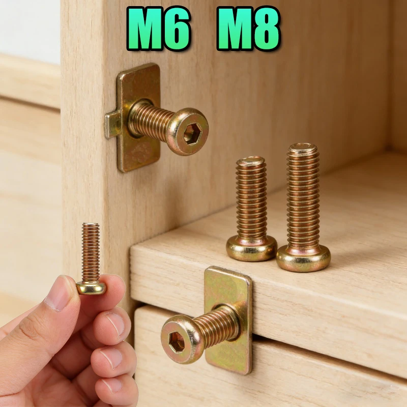 Beicai Flat Hex Socket Furniture Bolts M6 M8 Color-zinc Steel Hexagon Furniture Screw Connector Fastener For Cabinet Baby Bed