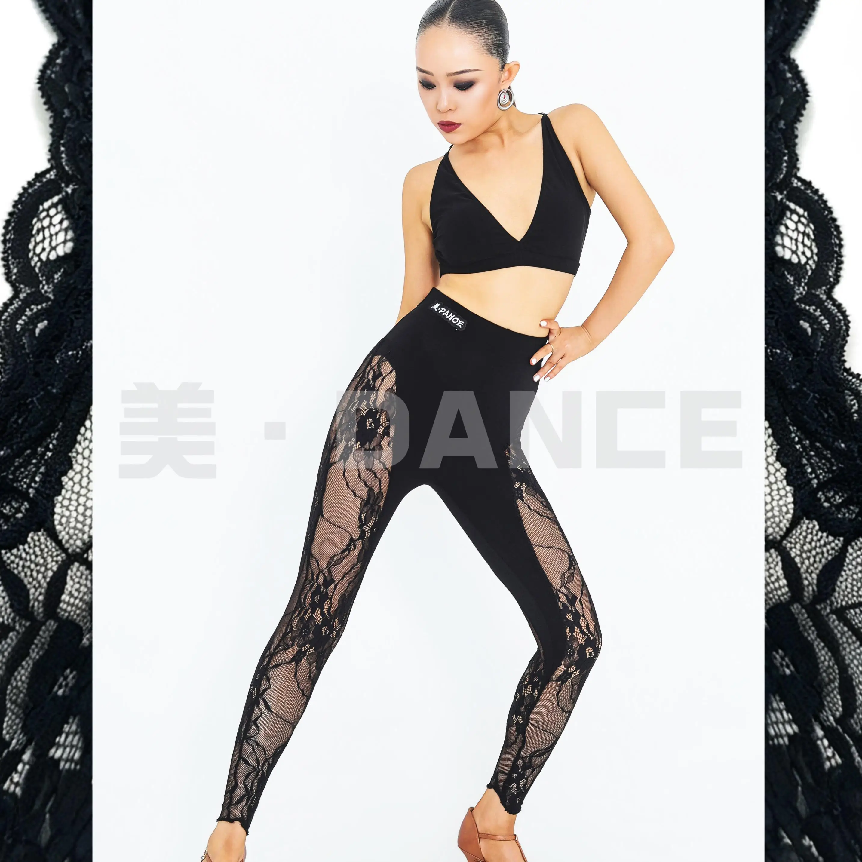 Black Lace Latin Dance Leggings Women Tight Dance Pants Adult Chacha Rumba Dance Clothes Practice Performance Sexy Wear SS2794