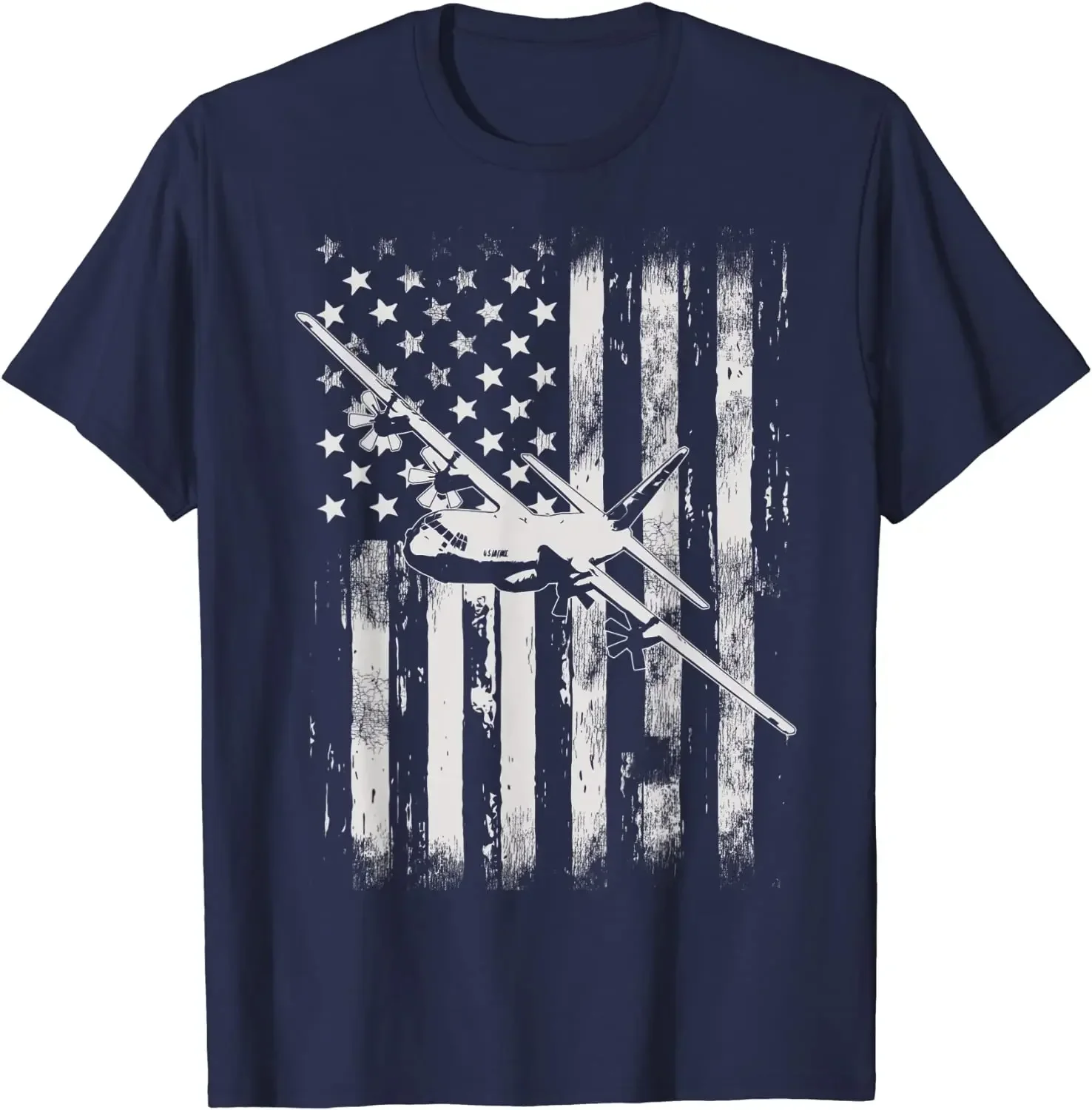 C-130 Hercules Military Aircraft American Flag Men T-Shirt Short Sleeve Casual 100% Cotton O-Neck Summer Tees