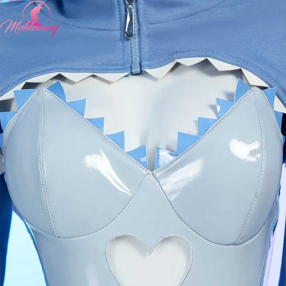 MOBBUNNY Dameslingerie Set Kawaii Cat Shark Uitsparing Body met Crop Hoodie en Staart Cosplay Kostuum