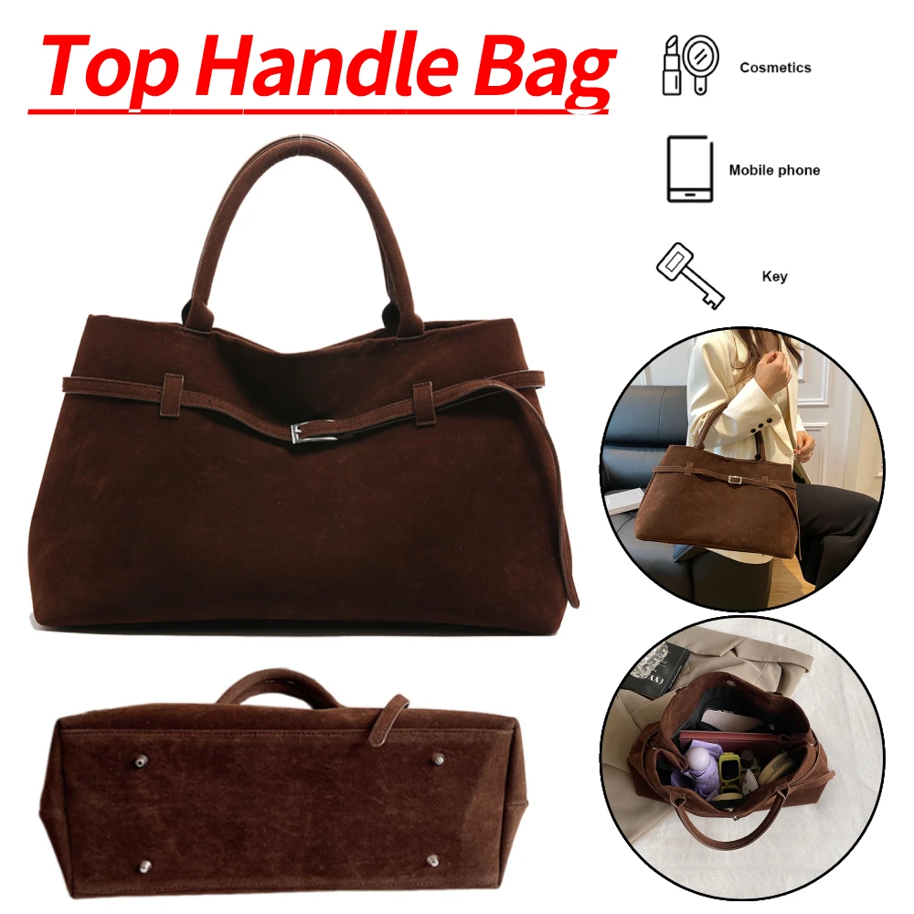 

Women Suede Top Handle Bag Large Capacity Tote Bag Solid Color Shoulder Bag Vintage Satchel Bag for Work Travel Birthdays Gifts
