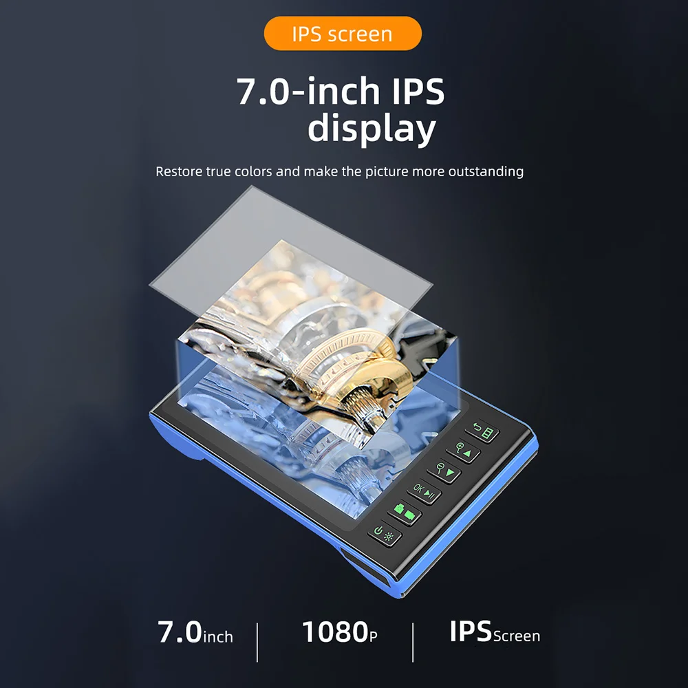 IP67 Triple Camera Endoscope with 7-inch IPS Color Screen Borescope with 6 LED Lights 1080P Photos Videos Snake Camera