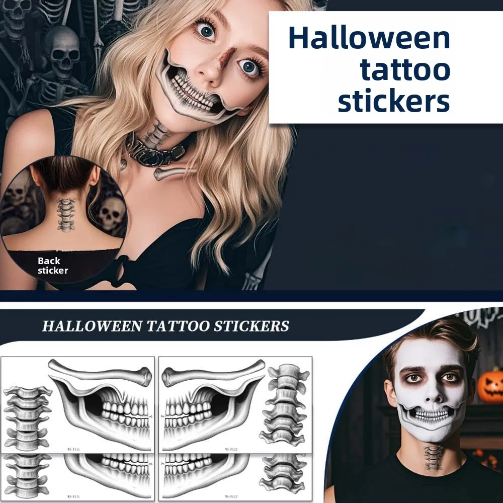 

2pcs Disposable Mouth Clown Tattoo Portable Waterproof Halloween Face Tattoo Transparent Lip Decorations Skull Temporary Sticker