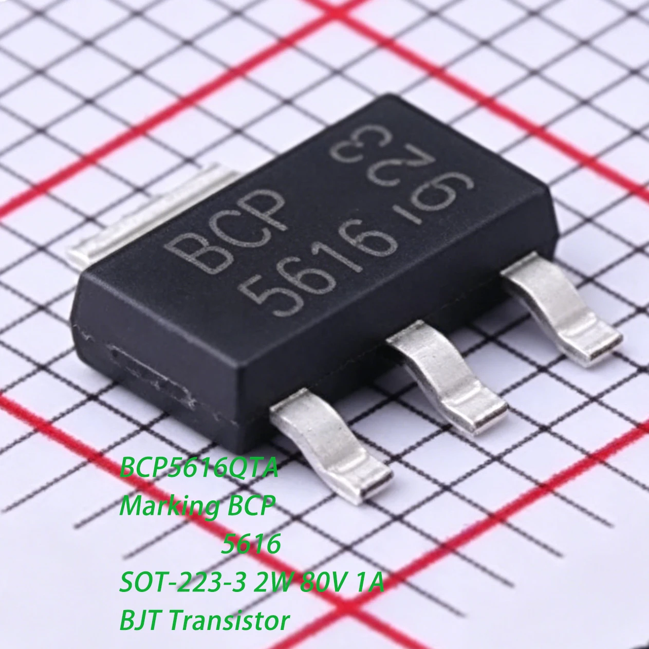 20PCS BCP5616QTA Marking BCP 5616 SOT-223-3 BJT 2W 80V 1A NEW Original 80V NPN MEDIUM POWER TRANSISTOR IN SOT223 BCP5616