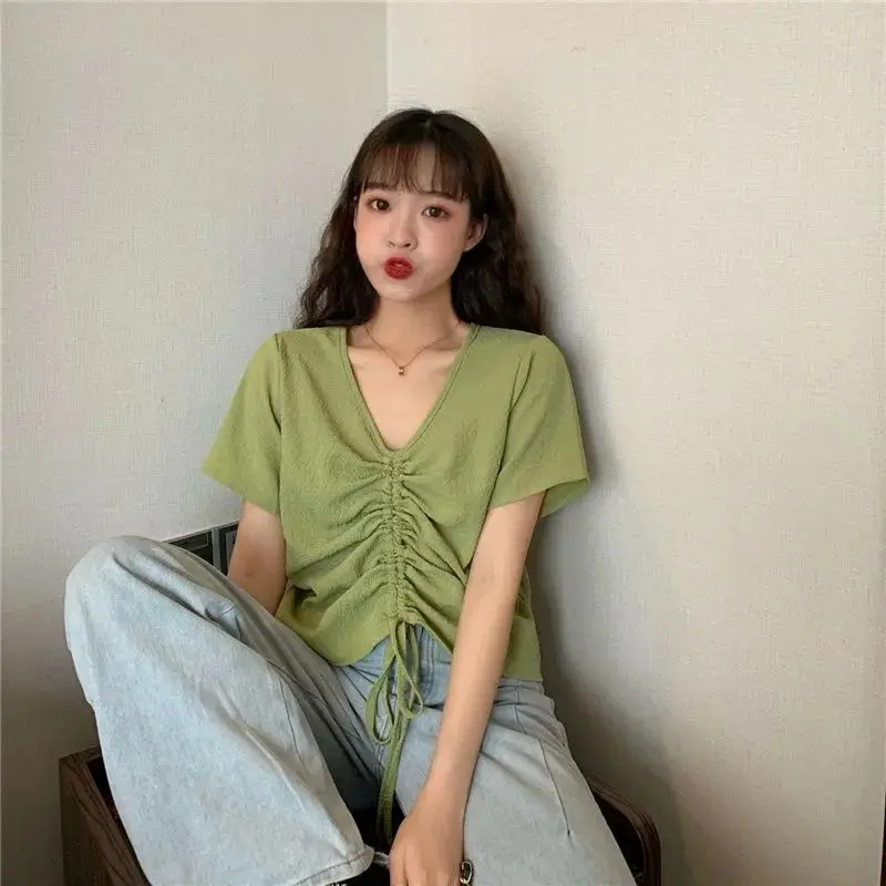 T-shirts Women Shirring Special Creativity All-match Spring Graceful Daily Leisure Trendy Tender Korean Style Prevalent Comfort