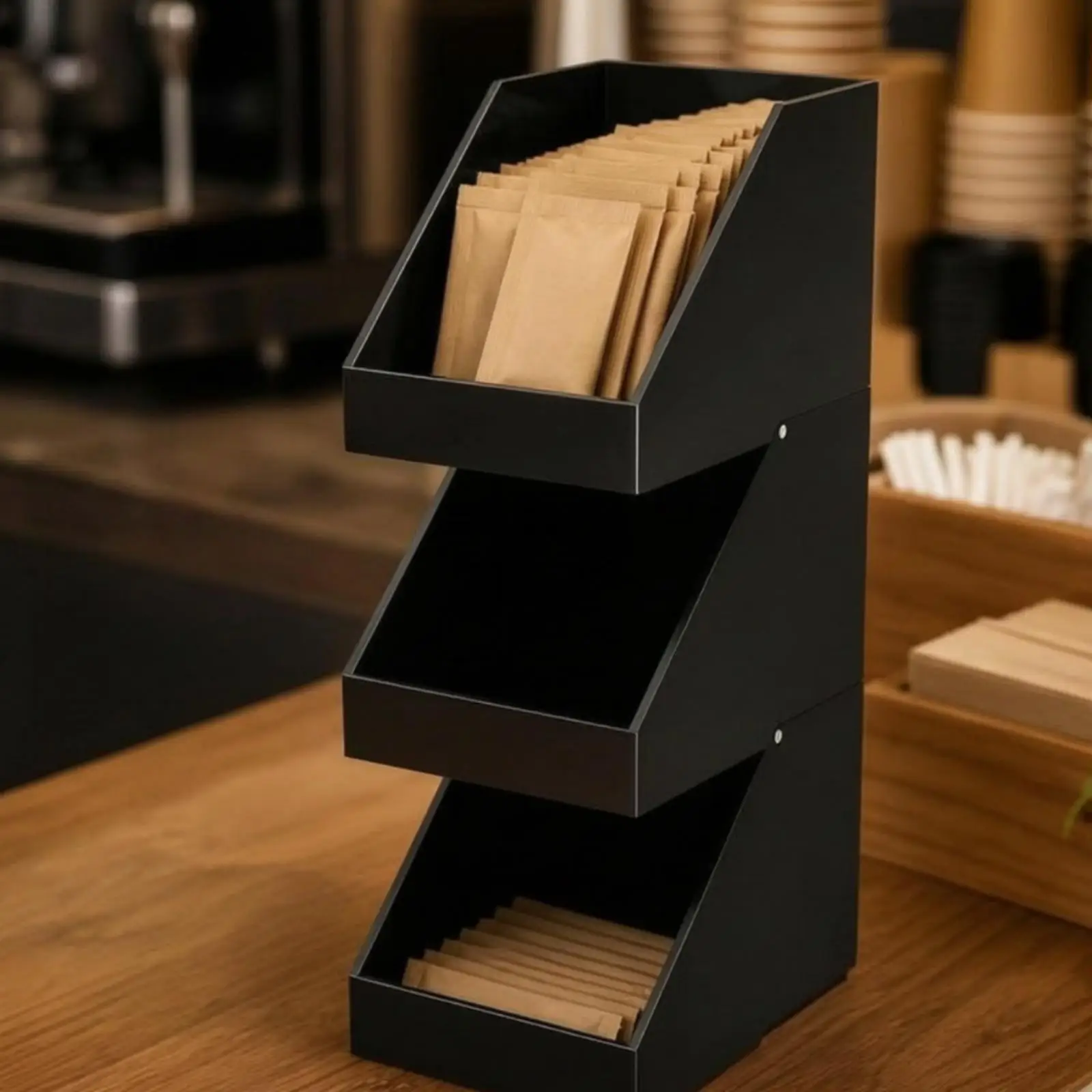 Slanted Cup and Lid Holder Sturdy Three-Tier Organizer Long-Lasting Storage
