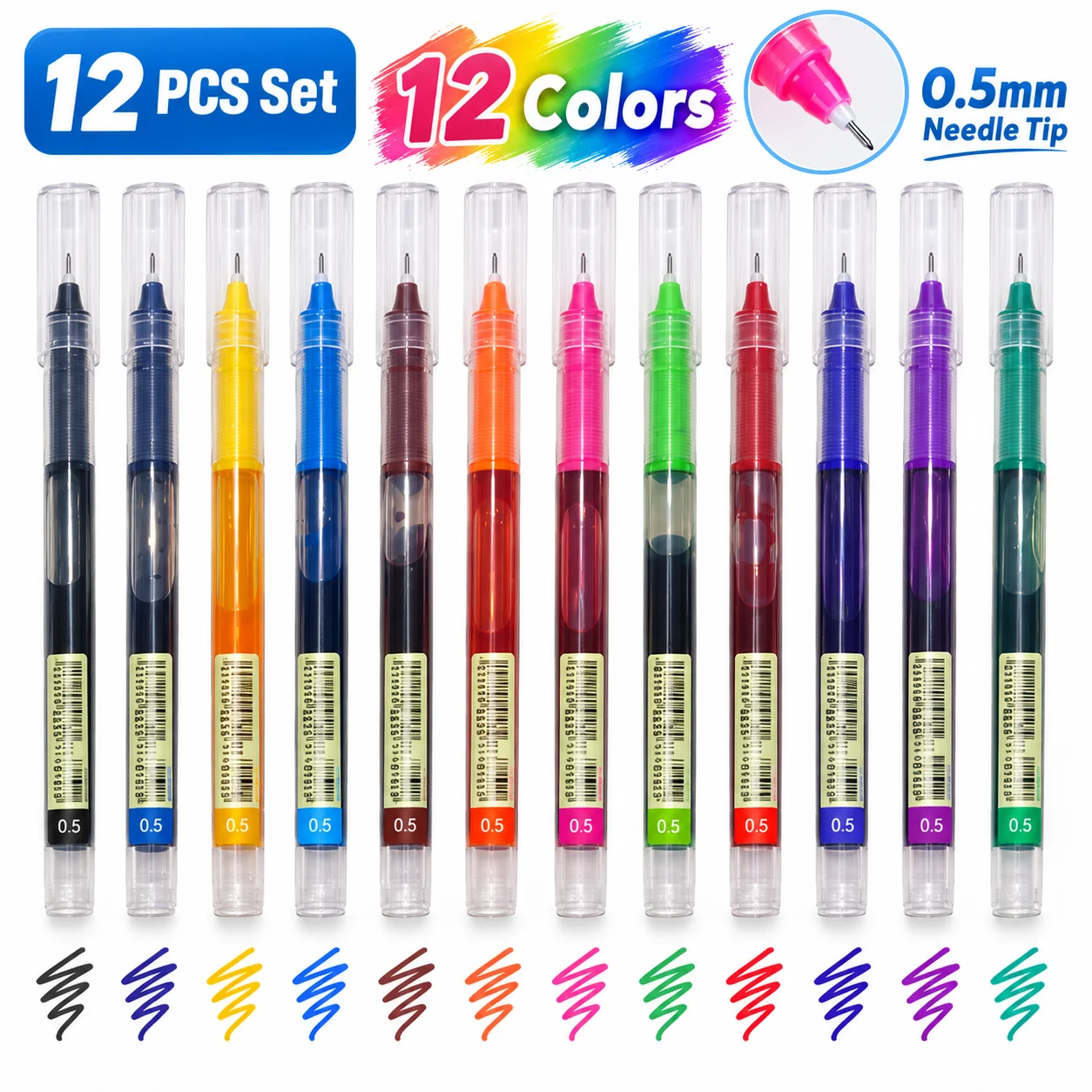 12 Colors 0.5mm Needle Tip Gel Pens Set Multicolor Fine Point Writing Pens for School Study Notes Journaling Office Stationery