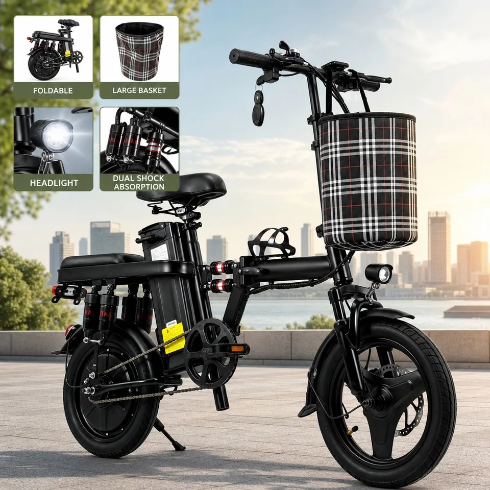 Foldable Electric Bike for Adults 500W 48V 15Ah 14" Tires 8 Shock Absorbers Portable Commuter E-Bicycle Folding Scooter image 2
