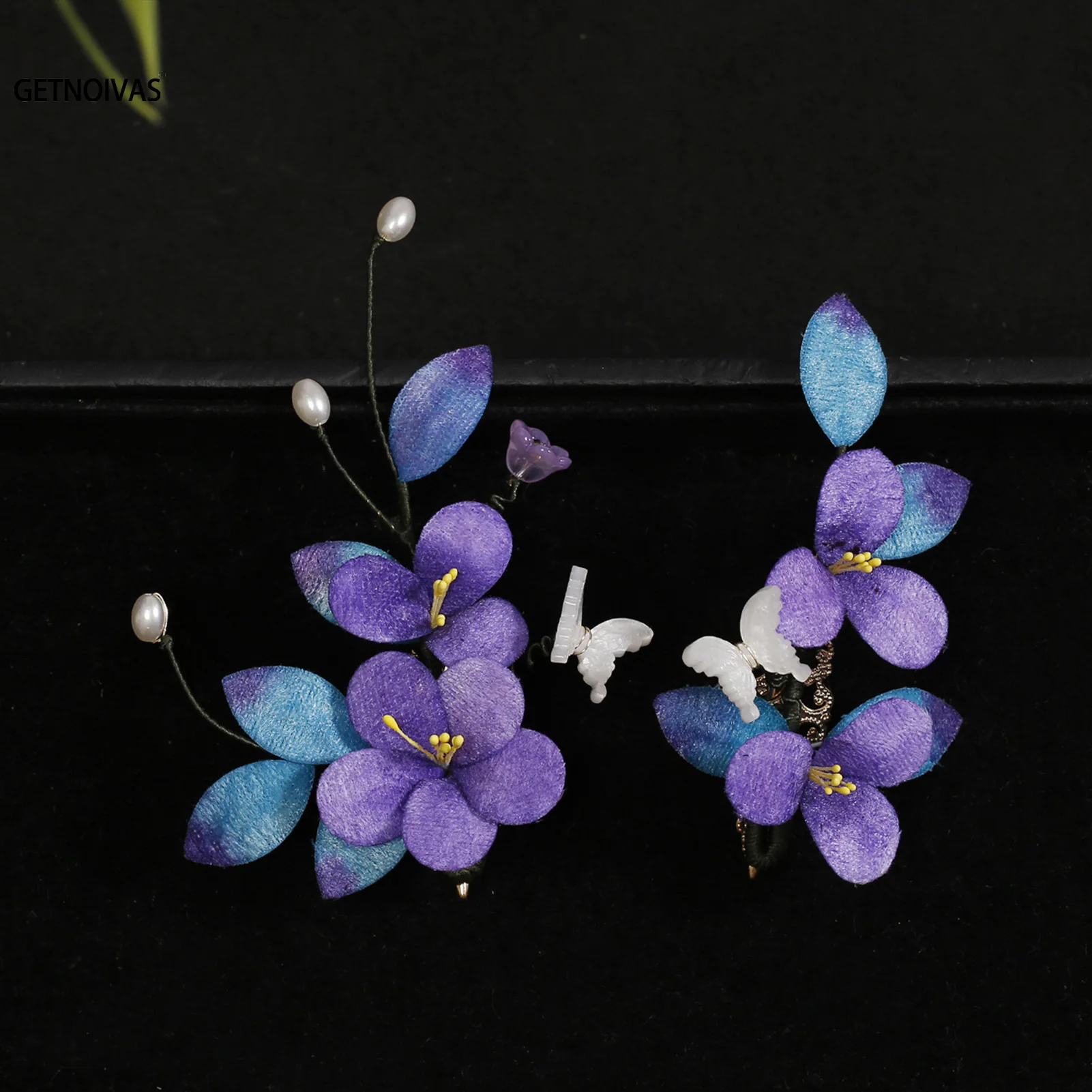 

Purple Flower Hairpin Antique Hanfu Headwear Chinese Style Side Clips Retro Headpieces Wedding Hair Accessories Jewelry Gift