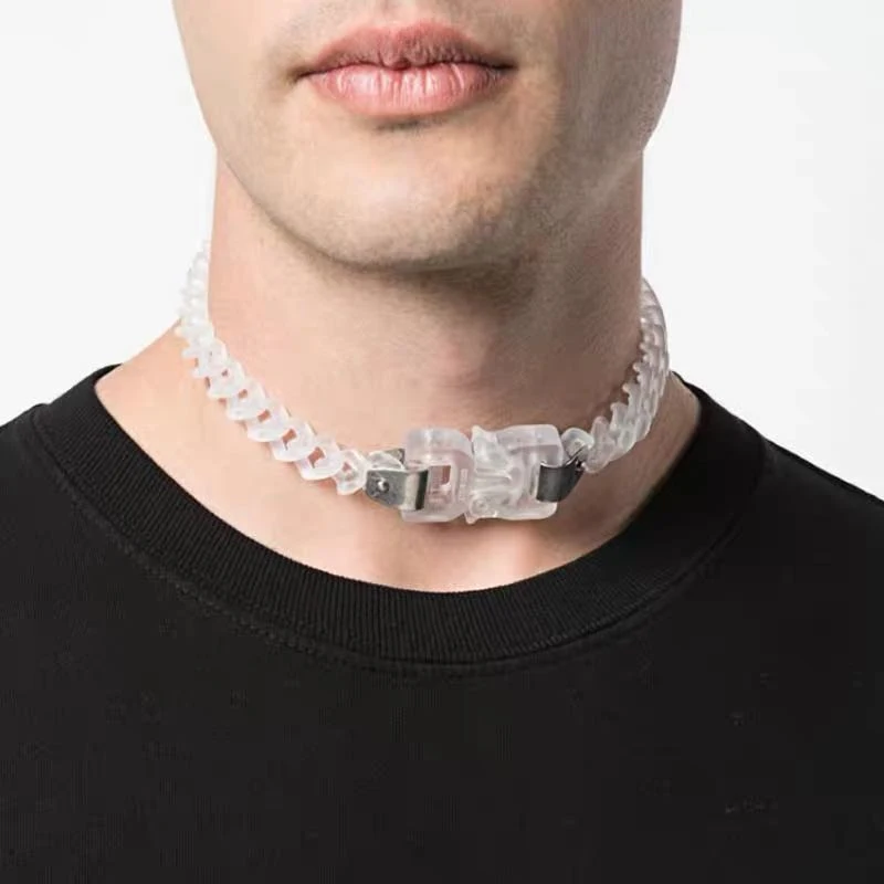 FishSheep Hiphop Acrylic Chain Lock Necklace for Men Women Punk Transparent Buckle Pendants Necklaces Male Jewelry Gift