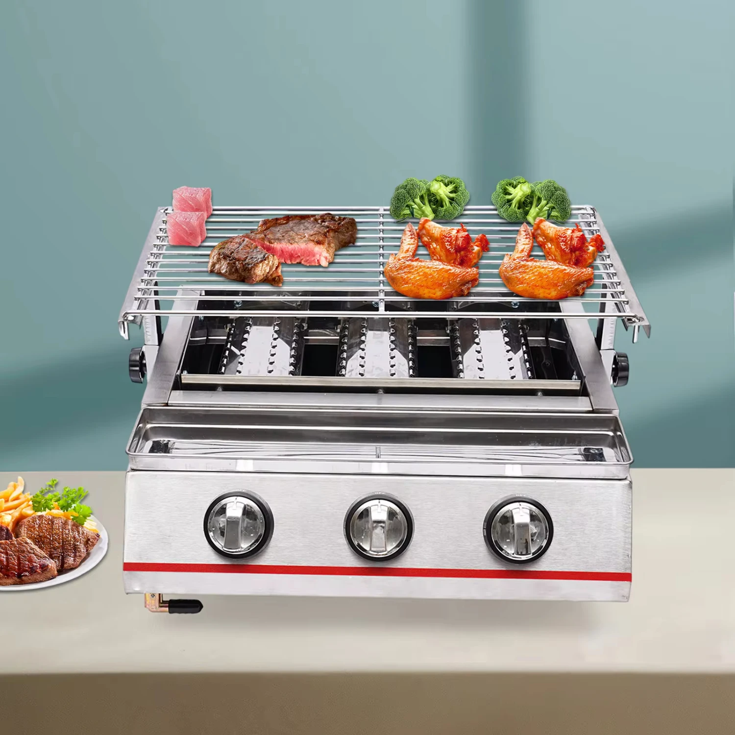 

New Commercial 3 Burners Grill Outdoor BBQ Infrared Cooker Gas LPG Grill Smokeless