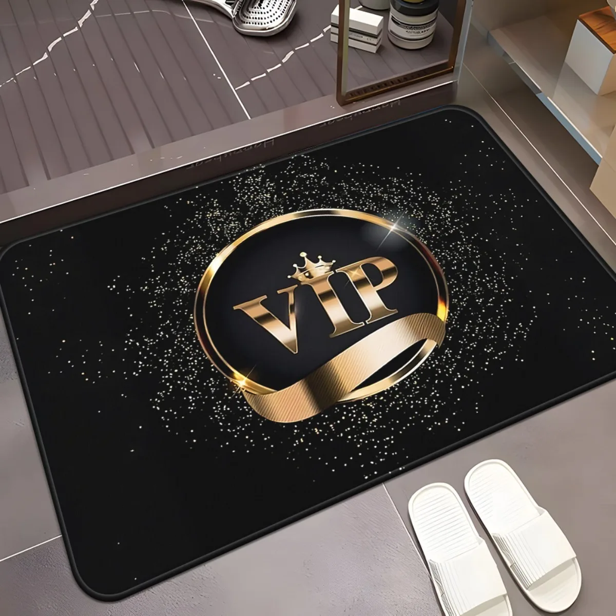 1pc VIP Gold Badge Doormat Non-Slip Absorbent Microfiber Rug for Bathroom Bedroom 40X60CM