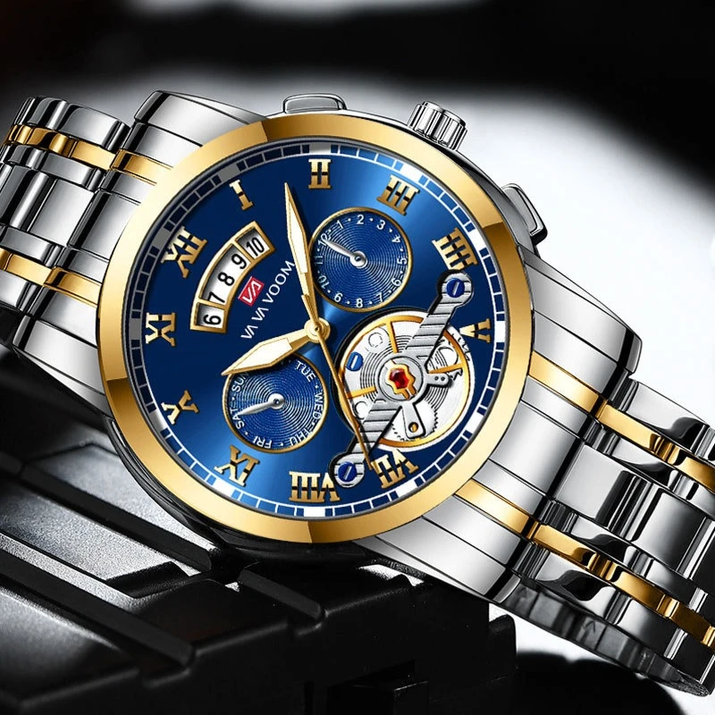 ساعات توربيون فاخرة من الفولاذ المقاوم للصدأ متعددة الوظائف مضيئة مقاومة للماء ساعات فولاذية للرجال