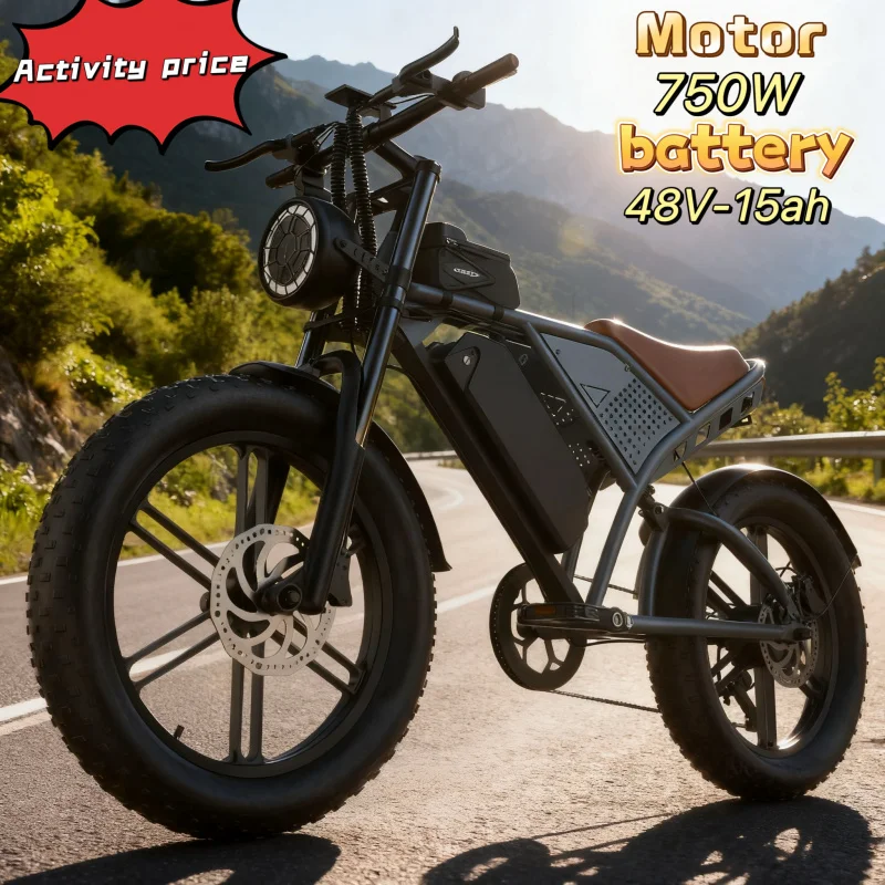 

20-inch fat tire electric mountain off-road bicycle 750W motor 48V15A lithium battery fashionable beach road city electric moped