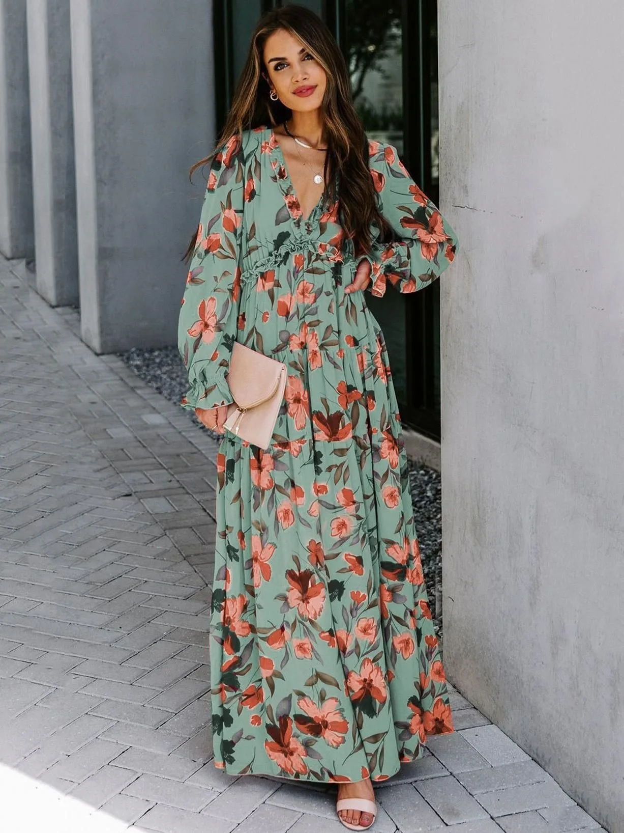 Vestido largo plisado con estampado francés bohemio de verano para mujer, vestido holgado acampanado con manga acampanada elegante para mujer, vestido de cóctel de fiesta